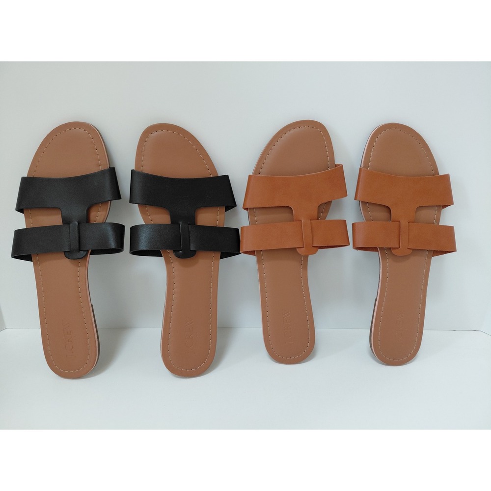 J.Crew Corfu Leather Slide Sandals Bundle Black and Brown Size 9 Flat H-Strap